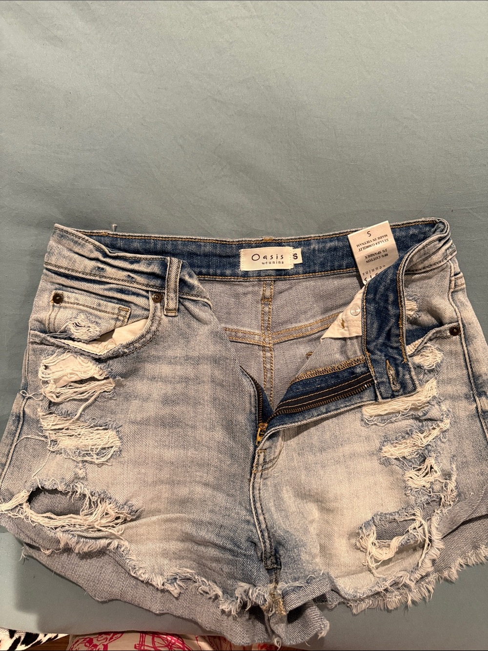 Oasis Light Blue Distressed Denim Shorts
